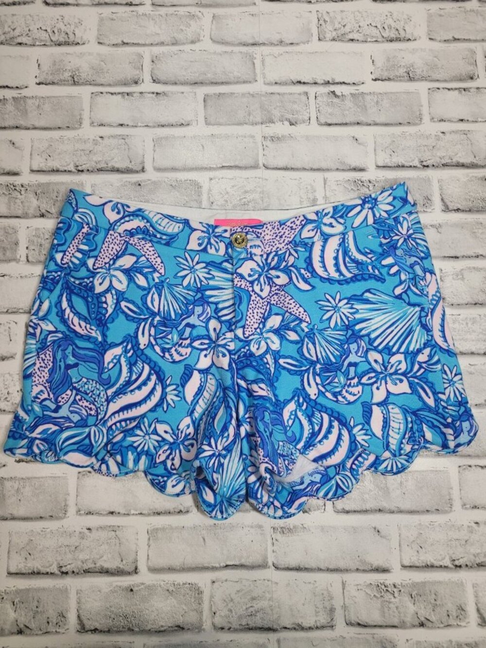 Pristine Lilly Pulitzer Buttercup Shorts Sound the Sirens Blue Scallop Hem Sz 10